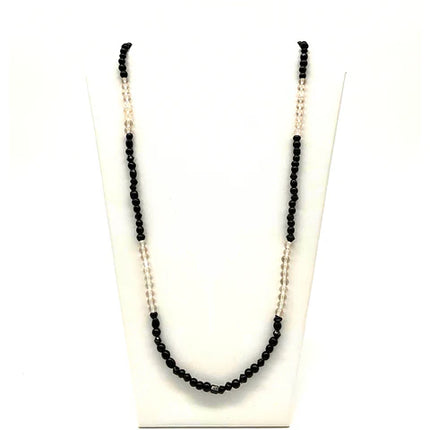 27 Inches Clear and Black Glass Bead Necklaces - Pack of 12 Necklaces