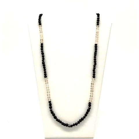 27 Inches Clear and Black Glass Bead Necklaces - Pack of 12 Necklaces