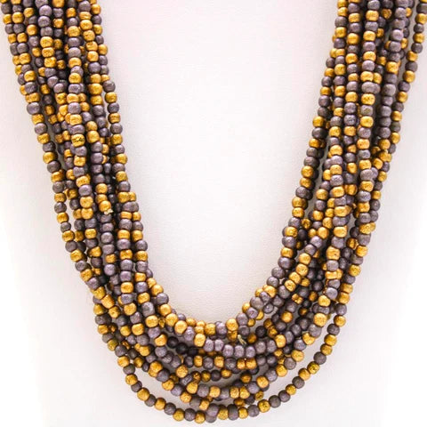 27 Inches Dark Purple Gold Glass Beaded Necklaces