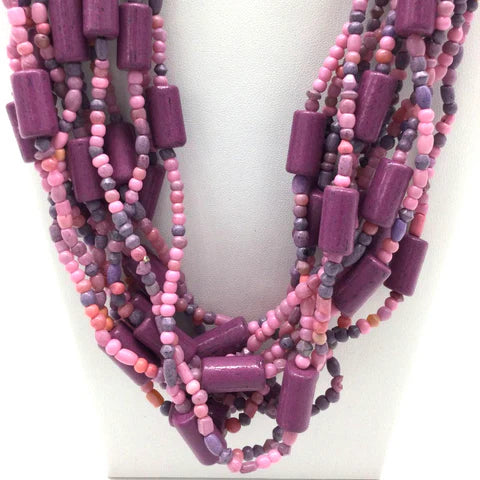 27 Inches Dk. Pink Glass Beaded Necklaces