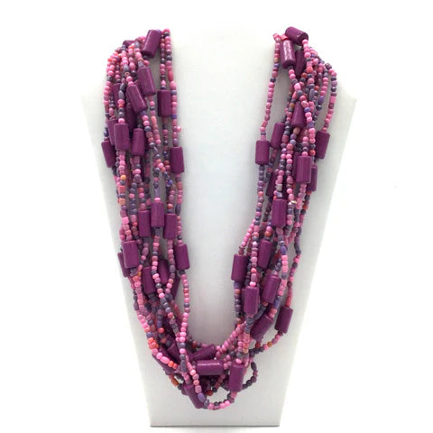 27 Dark Pink Glass Beads Necklaces
