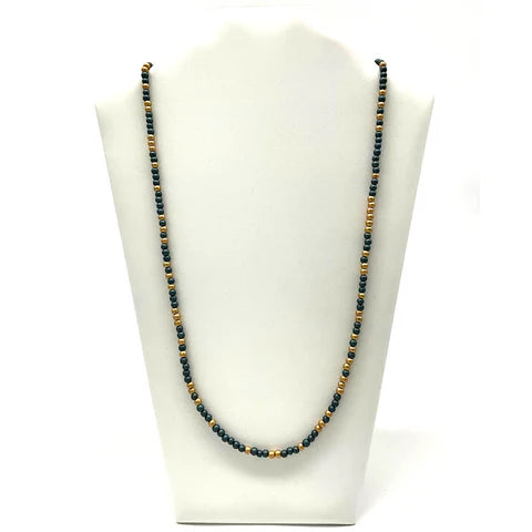 27 Inches Green Gold Glass Bead Necklaces