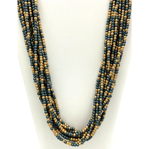 27 Inches Green Gold Glass Beaded Necklaces