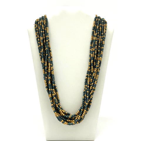 27 Inches Green Gold Glass Beads Necklaces