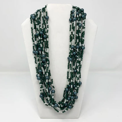 27 Inches Green White Glass Bead Necklaces