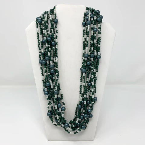 27 Inches Green White Glass Bead Necklaces