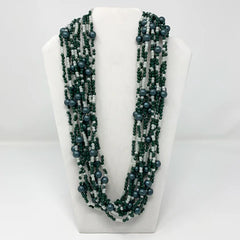 27" Green White Glass Bead Necklaces