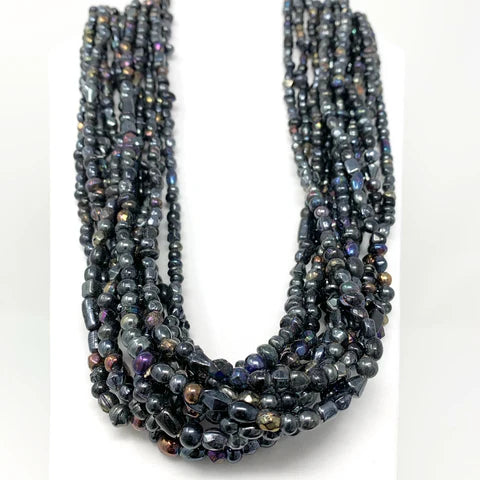 27 Inches Large Opalescent Metallic Glass Beaded Necklaces