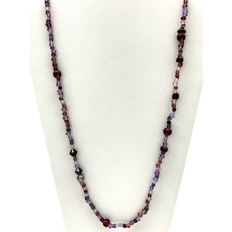 27 Inches Light and Dark Purple Glass Bead Necklaces - Pack of 12