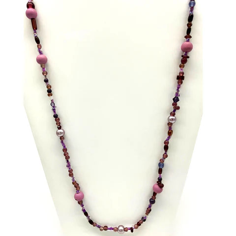 27 Inches Mixed Purple & Lavender Glass Bead Necklaces - Pack of 12