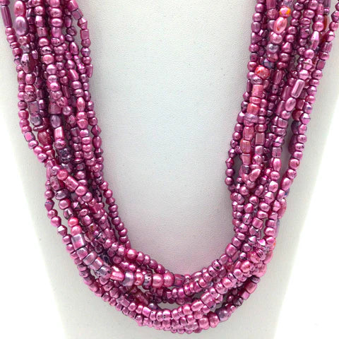 27 Inches Multi Pearl Pink Glass Beaded Necklaces