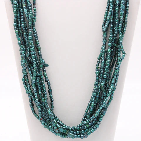27 Inches Pearl Teal Glass Beaded Necklaces