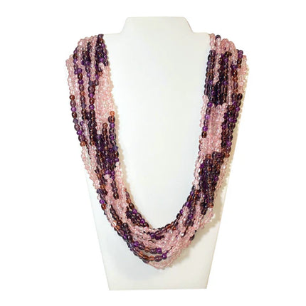 27 Inches Rose & Purple Glass Bead Necklaces - Pack of 12