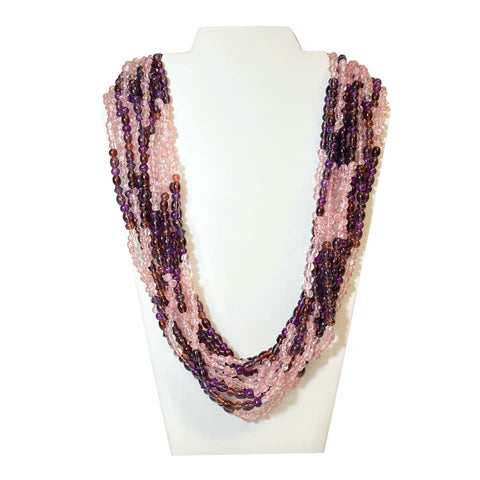 27 Inches Rose & Purple Glass Bead Necklaces - Pack of 12