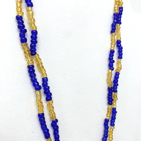 27 Inches Yellow And Blue Glass Beads Necklace & Bracelet Set
