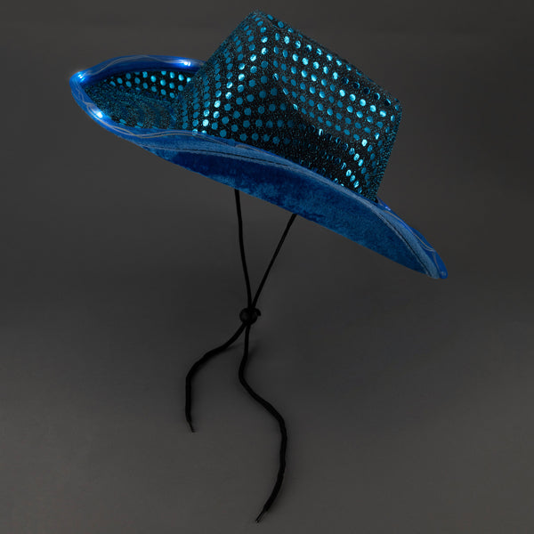 LED Light Up Flashing Teal Cowboy Hat With Sequins