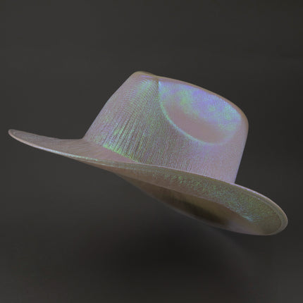 Sparkly Iridescent Glitter Space White Cowboy Hats - Pack of 2
