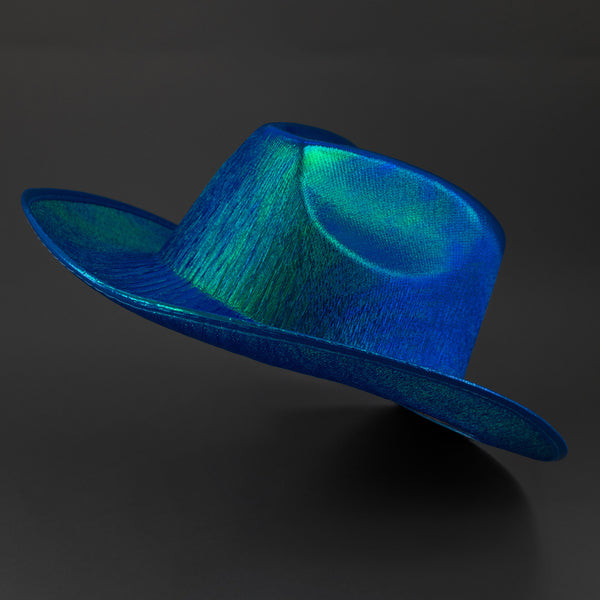 Neon Fun Holographic Iridescent Glitter Space Blue Cowboy Hats - Pack of 3