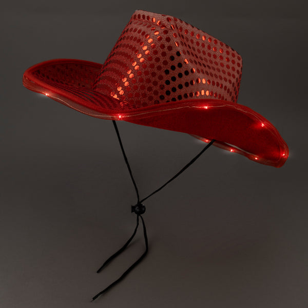 LED Light Up Flashing Red Cowboy Hat With Sequins