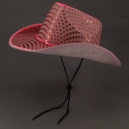 Pink LED Flashing Glow El Wire Sequin Cowboy Hat | PartyGlowz