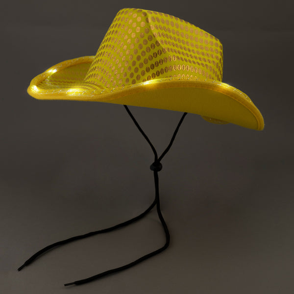 LED Light Up Flashing Sequin Gold Cowboy Hat - Pack of 3 Hats