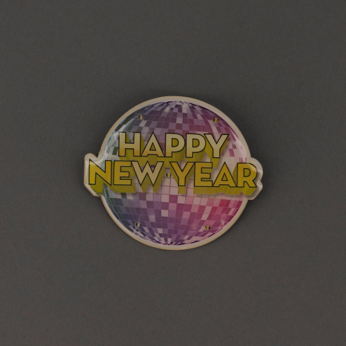 Light Up Happy New Year Disco Ball Lanyard