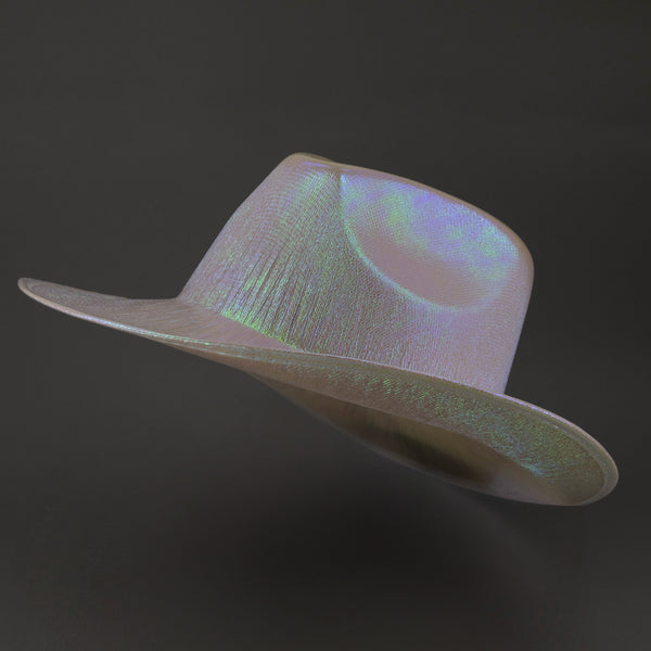 Sparkly Holographic Iridescent Glitter Space White Cowboy Hats - Pack of 3