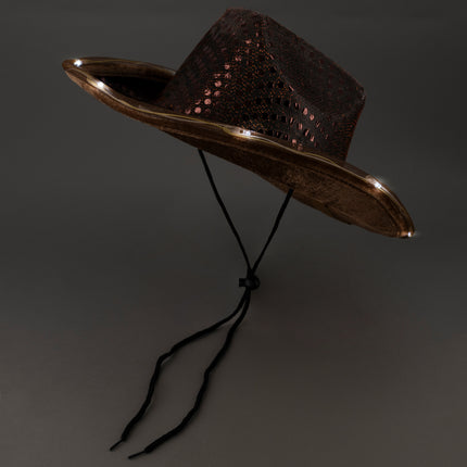 LED Light Up Flashing Sequin Brown Cowboy Hat - Pack of 4 Hats