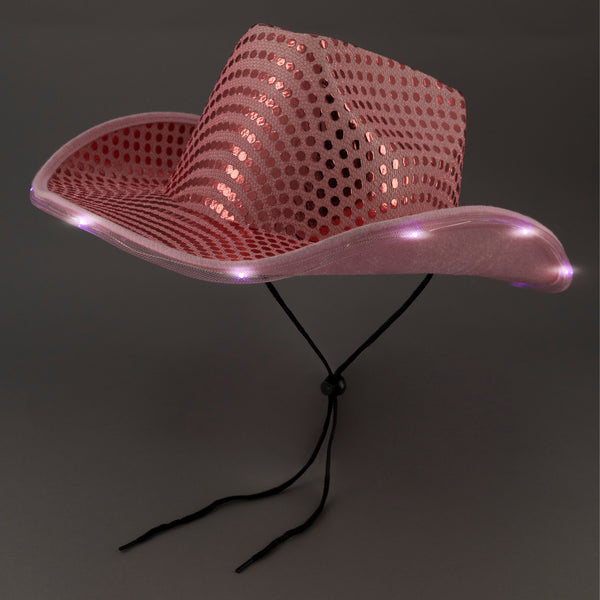 LED Light Up Flashing Sequin Pink Cowboy Hat - Pack of 24 Hats