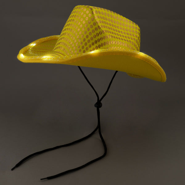 LED Light Up Flashing Gold Sequin Cowboy Hats - Pack of 12 Hats