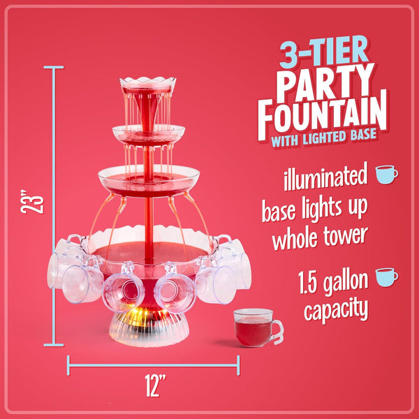 3-Tier LED Lighted Party Fountain With 8 Reusable Cups Set