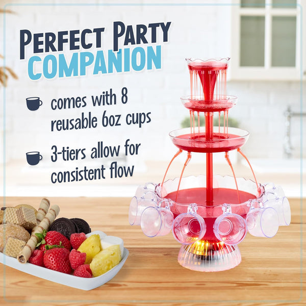 3-Tier LED Lighted Party Fountain With 8 Reusable Cups Set