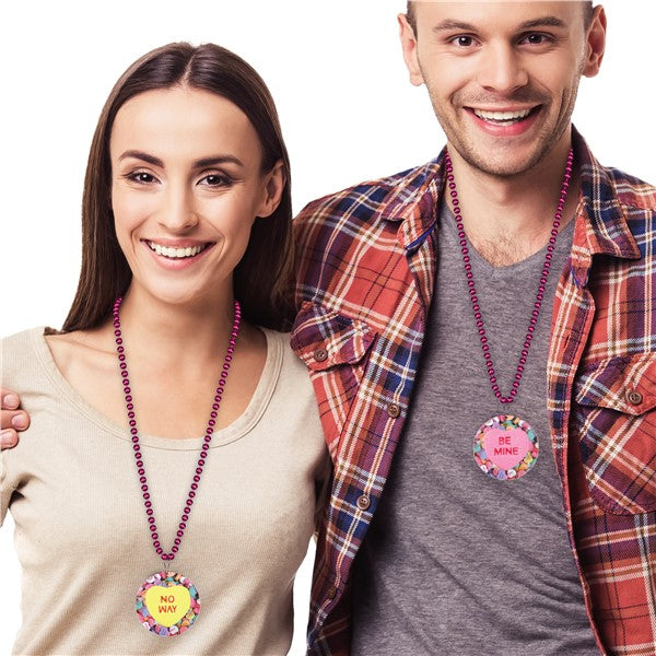 33 Inch Candy Hearts Medallion Bead Necklaces - Pack of 12