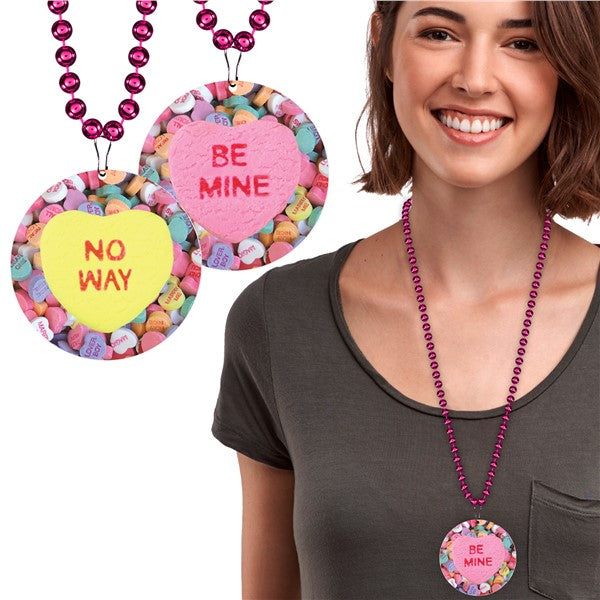 33 Inch Candy Hearts Medallion Bead Necklaces
