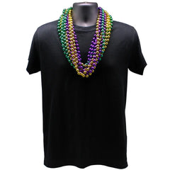 33" 12mm Round Metallic Purple, Gold and Green Mardi Gras Beads Necklaces
