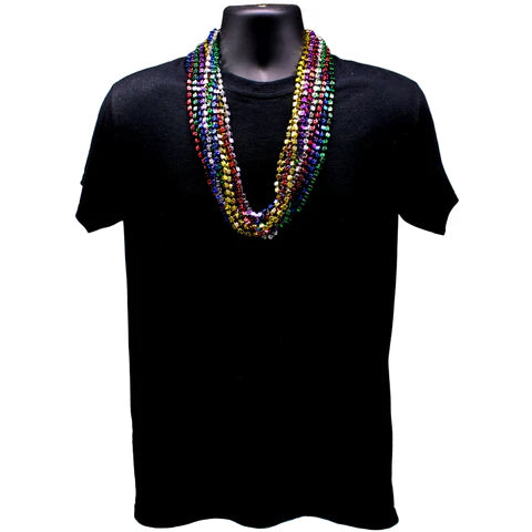 33 Inches 7mm Dice Metallic 6 Color Mardi Gras Beads - Pack of 72 Necklaces