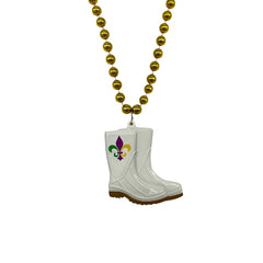 33" 7mm Metallic Gold Necklace with Purple, Green & Gold Fleur De Lis Boot Medallion