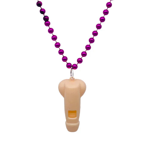 33 Inches Metallic Hot Pink 7mm Beaded Willy Whistle Necklace