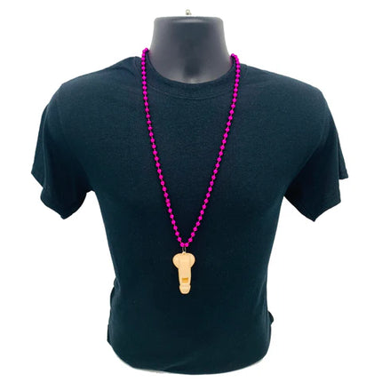 33 Inches Metallic Hot Pink Beaded Willy Whistle Necklace