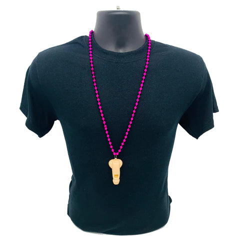 33 Inches Metallic Hot Pink Beaded Willy Whistle Necklace