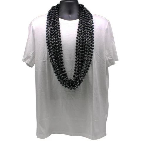 33 Inches Round Black Mardi Gras Beads - Pack of 72 Necklaces