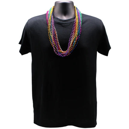 33 Inches Round Metallic 12 Color Mardi Gras Beads - Pack of 72 Necklaces