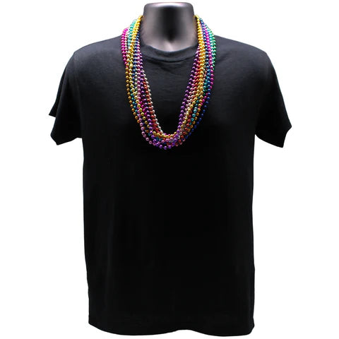 33 Inches Round Metallic 12 Color Mardi Gras Beads - Pack of 72 Necklaces