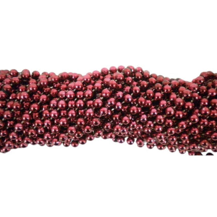 33 Inches Round Metallic Burgundy Mardi Gras Beads - 72 Necklaces