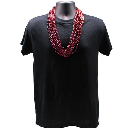 33 Inches Round Metallic Burgundy Mardi Gras Beads - Pack of 72 Necklaces
