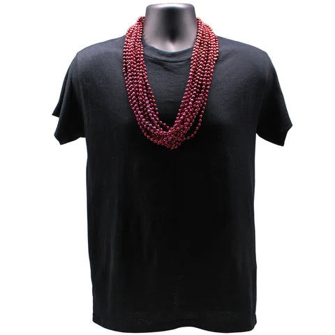 33 Inches Round Metallic Burgundy Mardi Gras Beads - Pack of 72 Necklaces