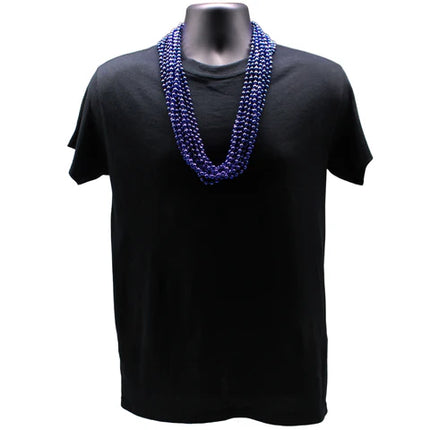 33 Inches Round Metallic Dark Blue Mardi Gras Beads - Pack of 72 Necklaces