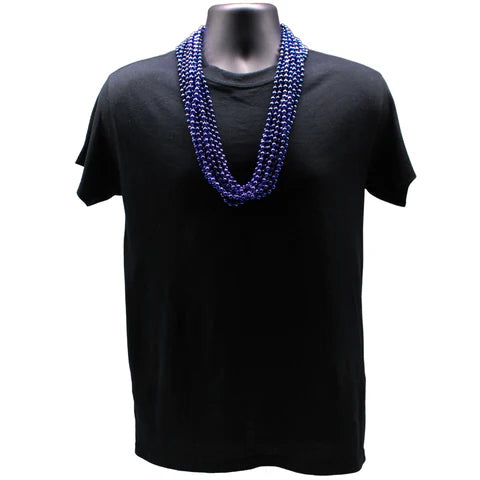 33 Inches Round Metallic Dark Blue Mardi Gras Beads - Pack of 72 Necklaces