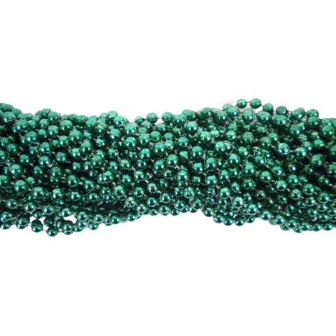 33 Inches Round Metallic Dark Green Mardi Gras Beads - 72 Necklaces