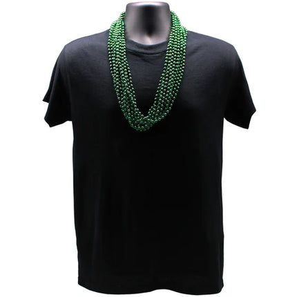 33 Inches Round Metallic Dark Green Mardi Gras Beads - Pack of 72 Necklaces